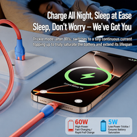 Kabel USB A ke USB C 60W Pengisian Cepat Kontrol Suhu Cerdas Suhu Rendah Kabel Pengisi Daya Data untuk Ponsel Tablet Laptop
