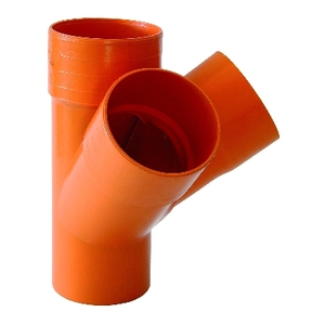 Raccordo per tubi in plastica arancione, connettore a T da 100 mm di diametro per sistemi di drenaggio - Product Image 1