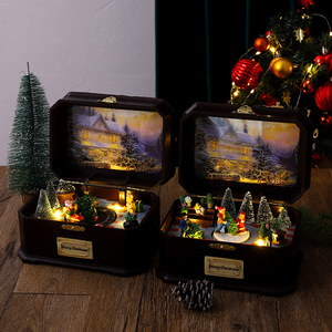 Décorations de sapin de Noël modernes Ornements de <span class=keywords><strong>boîte</strong></span> <span class=keywords><strong>à</strong></span> <span class=keywords><strong>musique</strong></span> Présentoir de fenêtre de Noël rotatif lumineux pour affichage d'usine - Product Image 1