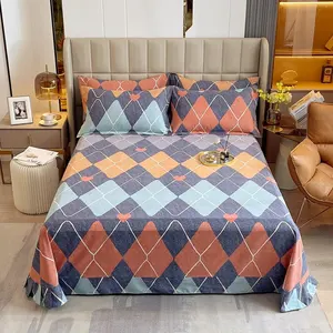 Grosir Berbagai Warna Desain Populer Seprai Bermotif Set Sprei Murah untuk Tempat Tidur 100% Katun