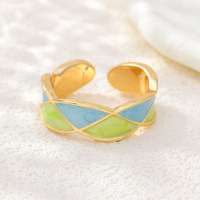 JS02 Kleurblok Emaille Open Cuff Ring Verguld Geometrisch Gevlochten Verstelbare Brede Band Ring voor Vrouwen