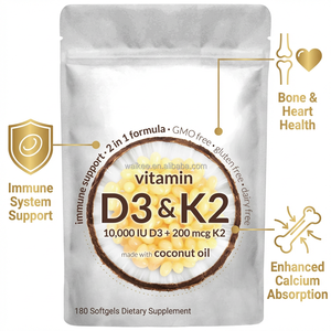 Vitamine <span class=keywords><strong>D3</strong></span>+K2 MK-7 <span class=keywords><strong>10000</strong></span> IE Non-GMO 2-in-1 Formule Supplement Hoge Potentie Immuunsysteem Ondersteuning 180 Vegetarische Softgels - Product Image 1