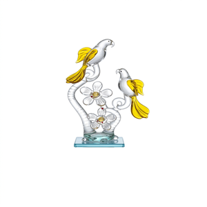 Murano Glass Parrot Floral Showpiece Clear Yellow Birds On Branch Home Decor Tabletop Art Object Contemporary Design Gift - Product Image 1
