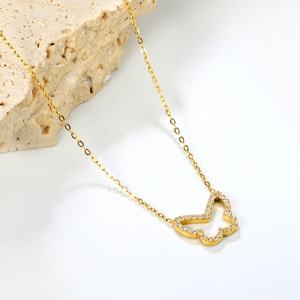 Collar con Colgante de Mariposa Hueca de Acero Inoxidable Chapado en Oro de 18K con Circonitas, Joyería Impermeable para Mujer, Cadena de Collar - Product Image 3
