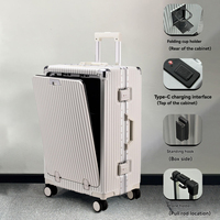 Valise de voyage moderne à ouverture frontale, grise, 20 pouces, en ABS+PC, approuvée pour les vols, pour voyages d'affaires, avec serrure à combinaison, trolley