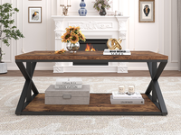Table basse rustique moderne en chêne brun convertible en bois + métal Source d'usine pour salon en vente