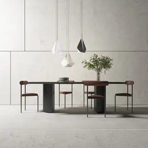 高級モダンメラミンウッドMDFレストランテーブルホーム家具リブ付き楕円形ダイニングテーブル