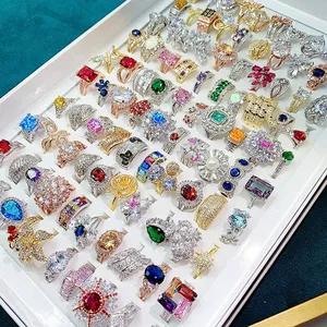 Случайные Оптовые продажи роскошные циркониевые кольца для женщин большое многоцветное кольцо с драгоценным камнем