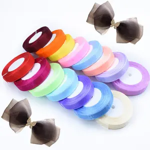 Bulk solid colors organza plain sheer ribbon piccoli rotoli con confezione personalizzata