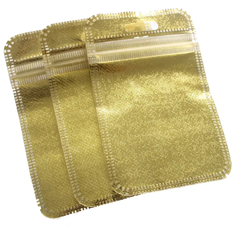 gold silver clear self seal reclosable zipper plastic retail packaging bag, zip bag retail package with hanging hole