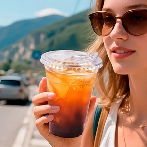 Bicchieri in Plastica PET Usa e Getta <span class=keywords><strong>con</strong></span> Coperchi e Logo Personalizzato, Set di Bicchieri Trasparenti per Bevande, Confezione Biodegradabile - Product Image 1