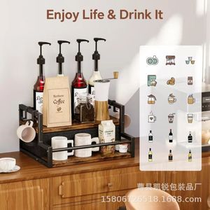 Wooden <b>Desktop</b> Storage Rack Tiered Coffee Syrup <b>Shelf</b> Double Layer Standing Organizer For Kitchen Counter - Product Image 2
