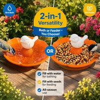 Tempat Mandi Burung Dekoratif Bentuk Bunga, Pemutar Angin Plastik untuk Luar Ruangan, Pemasangan di Lantai, Sumber Air untuk Burung di Taman/Balkon