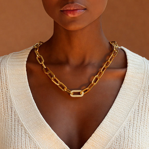 ชุดเครื่องประดับแฟชั่น YF5144 ชุบทอง 18K สแตนเลสสตีล สร้อยคลิปหนีบหนา ประดับเพชรคิวบิกเซอร์โคเนีย สร้อยข้อมือ สร้อยคอ ต่างหู - Product Image 1