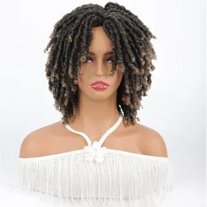 Peruca curta encaracolada de crochê popular para mulheres africanas, peruca de cabelo trançado fofo, peruca sintética encaracolada curta para dreadlocks
