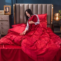 Hôtel de luxe maison King Size couette housse de couette rouge Satin linge de lit 4 pièces ensemble de literie