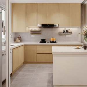 Mueble de Cocina Económico y Duradero de Estilo Simple con Diseño Personalizado de Fábrica de Foshan, Puerta Plana de Madera para Espacios Pequeños - Product Image 1