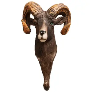 3D resin deer head sheep head horse head hook retro three-dimensional animal wall hanging decoration