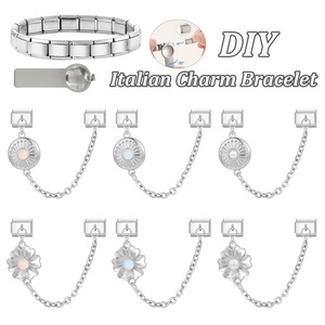 Pulsera de dijes italianos de moda DIY, doble módulo con colgante de cadena, pulsera de dijes italianos de acero inoxidable - Product Image 4