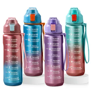 Popular 550ml 700ml 900ml 1500ml Summer Gradient Bling Workout Sport Water Bottle With Handle