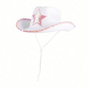 Wholesale Bulk Stock Western Style Sequin Shiny Cowgirl <b>Hats</b> Fedora Party <b>Hats</b> White <b>Wedding</b> Cowboy <b>Hats</b> - Product Image 3