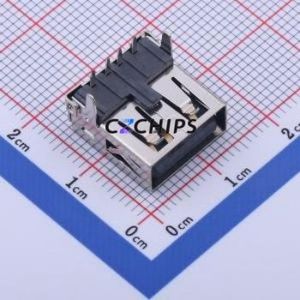 901-242A2021D10100 USB Connector Bent Lead Through Hole Connector Type-A USB 2.0 Female Right Angle Insert - Product Image 1