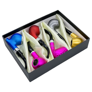 طقم غليون تدخين جديد مكون من 6 قطع في علبة هدايا سوداء، غليون تبغ بشعار مخصص، مجموعة غلايين تدخين الأعشاب - Product Image 1