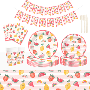 DAMAI Fruit Theme Party Decoration with Lemon Watermelon <b>Disposable</b> Party Paper Plate Cup Napkin Tableware Set for Kid Party - Product Image 1