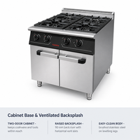 Cuisinière à gaz commerciale JUSTA à 4 brûleurs avec protection contre l'extinction de la flamme et armoire de rangement, cuisinière en acier inoxydable pour restaurant, hôtel