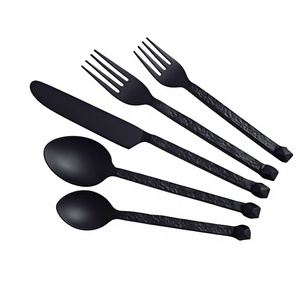 Couverts de cuisine de couleur noire 5 pièces ensemble de couverts en acier inoxydable 5 pièces pour restaurant restaurant couteau fourchette plaqué or - Product Image 1
