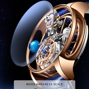 Montre à quartz PINDU Design Série Céleste pour homme, surface ciel étoilé à miroir incurvé, thème Terre en cristal, Montre Homme - Product Image 5