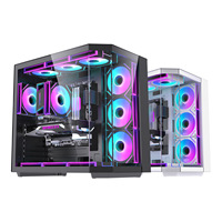 Kamar Melengkung dengan Pemandangan Laut ATX Vertical Chassis 360 Pendingin Air Kaca Tempered Port USB 3.0 di Depan Komputer Kafe Internet E-sports