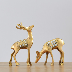 Pure <b>Copper</b> Couple Deer Figurines Circular Pattern Luxury Art Decor <b>Table</b> Desktop Accessories - Product Image 1