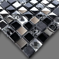 Carreaux de mosaïque en verre noir moderne effet cristal craquelé 4mm résistants à l'eau pour murs de cuisine, salle de bain, hôtels, appartements et TV