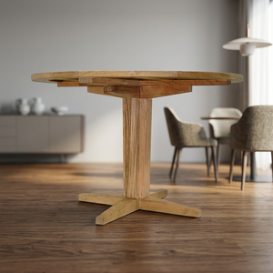 Solid Wood Durable Waterproof Eco-Friendly Pedestal <b>Dining</b> <b>Table</b> <b>Rustic</b> Modern Design Stable Base Home Furniture 4-Seater - Product Image 3
