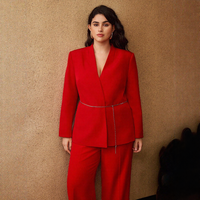 Blazer tissé anti-plis pour femme, grande taille, col surplis, couleur unie, avec ceinture chaîne, idéal pour le bureau, OEM ODM
