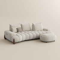 Canapé modulaire en forme de L Sageliving Cloud Style, avec assise profonde réglable, en tissu, pieds en bois massif, meubles pour la maison
