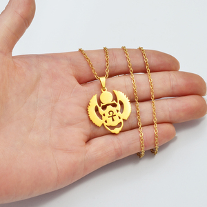 Collier pendentif <span class=keywords><strong>Scarab</strong></span>ée ailé égyptien antique Ankh en acier inoxydable, amulette africaine, charme pour mariages, Clé du Nil # 269221 - Product Image 5