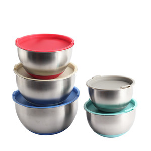 Ensemble de bols mélangeurs en acier inoxydable avec couvercles hermétiques, fond en silicone antidérapant, bols à salade colorés pour la cuisine - Product Image 1