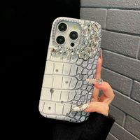 Étui de luxe effet dégradé scintillant en diamant et crocodile pour iPhone 17 16 15 14 Pro Max, coque de protection rigide 13 motif peau d'animal
