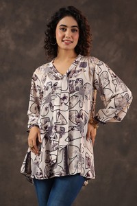 Elegante Blusa de Mujer con Estampado Floral Abstracto, Cuello con Lazo, Manga Larga, Corte Holgado, Estilo Casual - Product Image 3