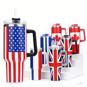 Specialized 40oz Double Wall Stainless Steel Sodium Insulated Travel Coffee Tumbbler Cups with Handle American Flag <strong>Uk</strong> Canada Us - Product Image 1