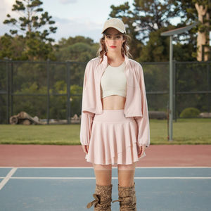 بذلات تنس نسائية محمية من الآشعة الفوئية من قطعتين تنورة مطوي بأكمام طويلة زيبر جاكيت تمارين الجولف ملابس بيسبول ملابس تنس الريشة - Product Image 6