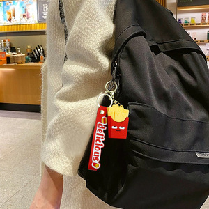 Cute Popular Cartoon Rubber Keychain Hamburger Pizza Fries Sausage Pendant Accessory Non Toxic Zinc Alloy Charm Silk Screen - Product Image 4