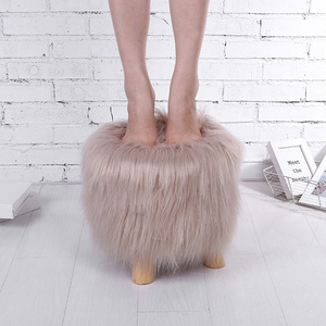 Solid Color Long Hair Faux Fur <b>Stool</b> 30x30Cm Soft Home <b>Ottoman</b> Living Room Furniture Modern Minimalist Design - Product Image 2