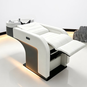 Fauteuil de lavage semi-inclinable électrique avec lit de lavage de cheveux et bassin en céramique pour salon de coiffure - Product Image 4