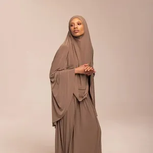 2023 mode islamique vêtements Abaya ensemble Premium Jersey tissu élastique Jersey coton Long Hijab Khimar