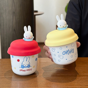 Miffy Rabbit Single Cup Ceramic <b>Mug</b> with Lid Red and Yellow Cartoon Design for Children and <b>Travel</b> Use - Product Image 5