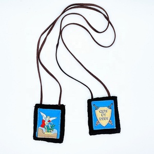 Diseño personalizado St. Michael escudo paño hecho católica lana marrón escapularios cuerda collar rosario - Product Image 1
