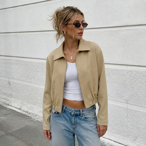Veste courte pour femmes, col rabattu, fermeture éclair, manches longues, coupe ample, décontractée, ourlet élastique, streetwear Y2K - Product Image 1